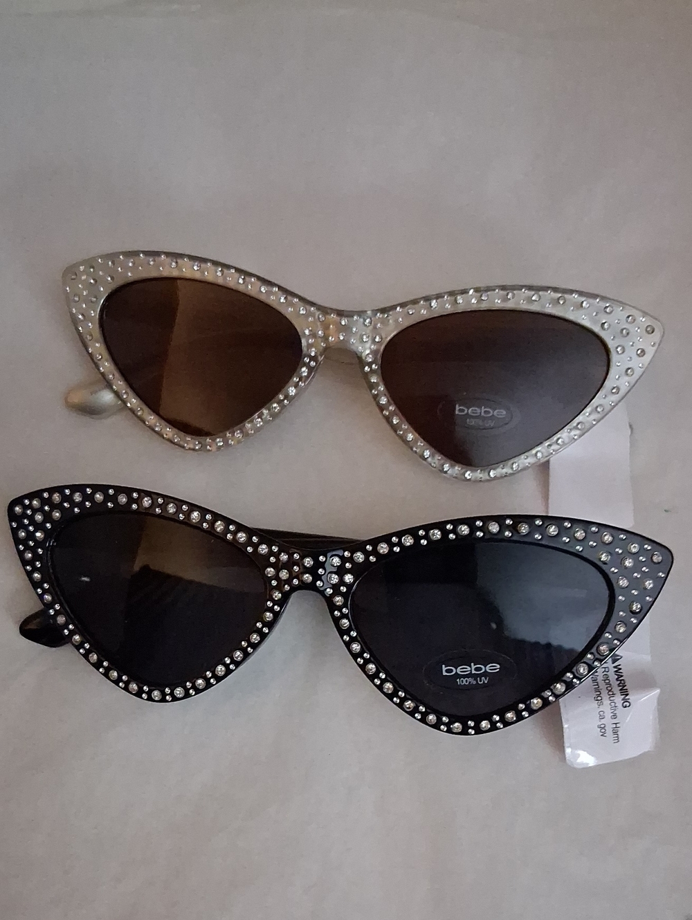 BEBE 🕶 Sunglasses 2 Pair Rhinestone Cats Eye  Black & Silver 0624 1019 NEW NWT